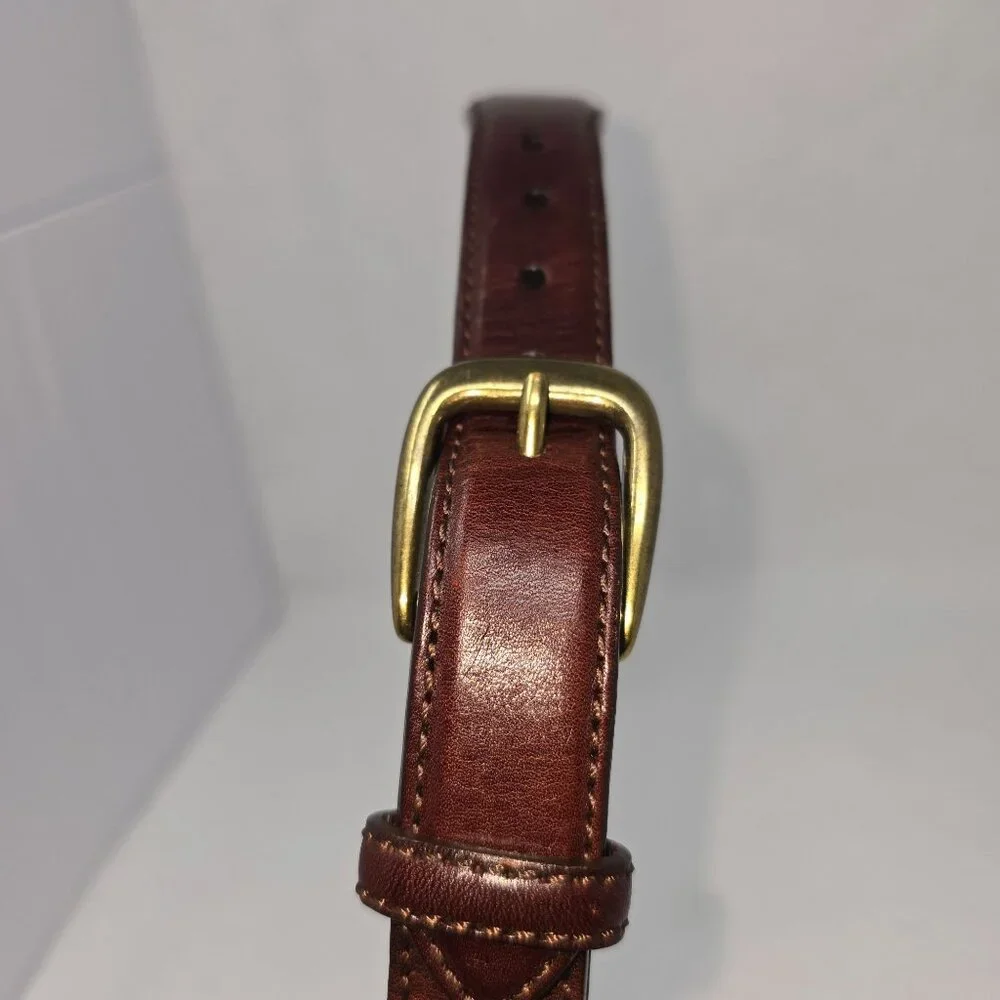 Brighton Belt P2707 Mens 36 Brown Leather Woven Inlay Brass Buckle
